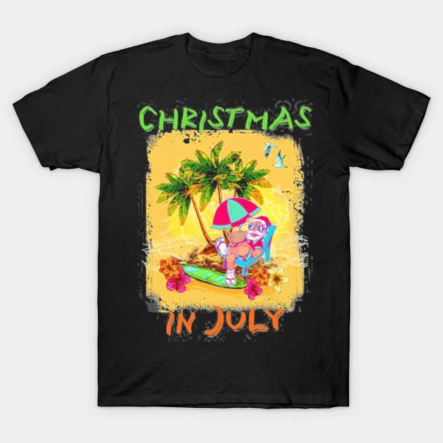 Christmas in july funny santa summer beach vacation shirt