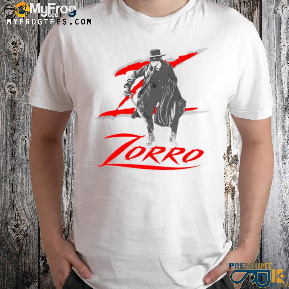 Zorro signs a z with his sword shirt